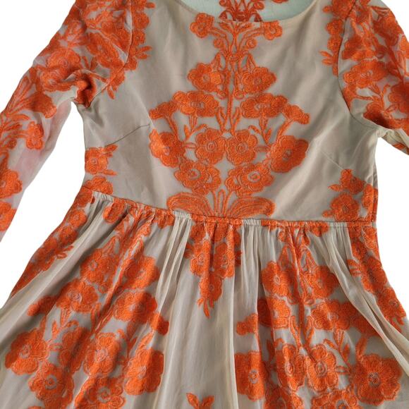 FOR LOVE & LEMONS Temecula Orange Dress Embroidered Lace Nude Size XS Boho Chic - Picture 5 of 11